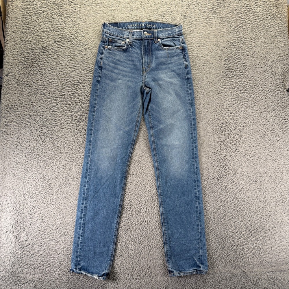 American Eagle Outfitters Jeans Women 0 Blue Cotton Denim Straight Faded Stretch